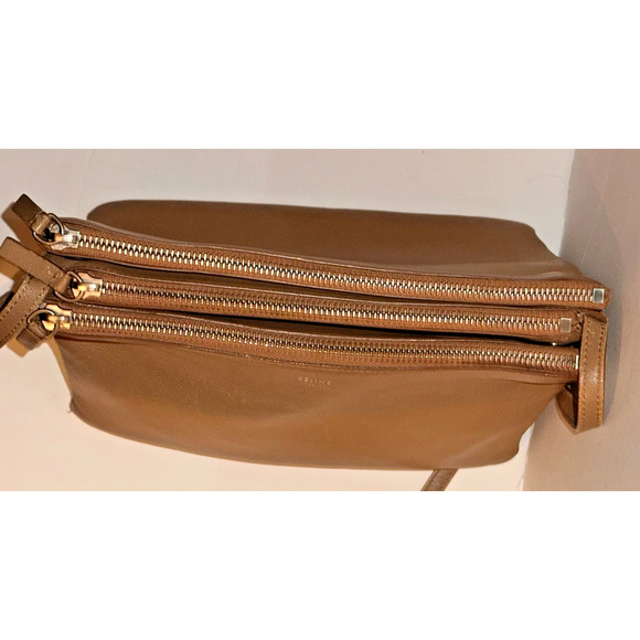 Authentic CELINE Calf Skin Trio Bag Shoulder Bag Crossbody Bag Beige - Small - Picture 12 of 16